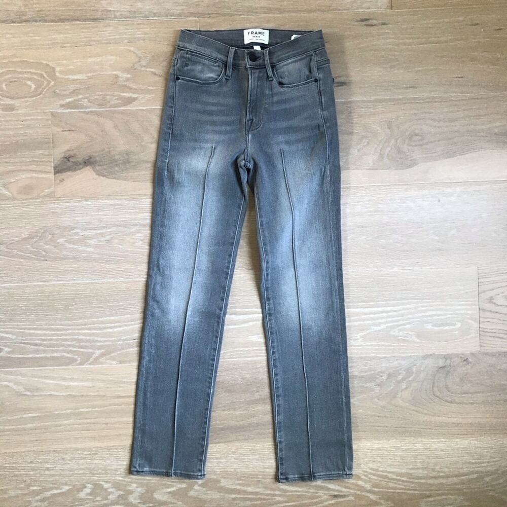 Frame Le High Straight Pintuck Gray Denim Jeans sz 24 - Picture 4 of 7